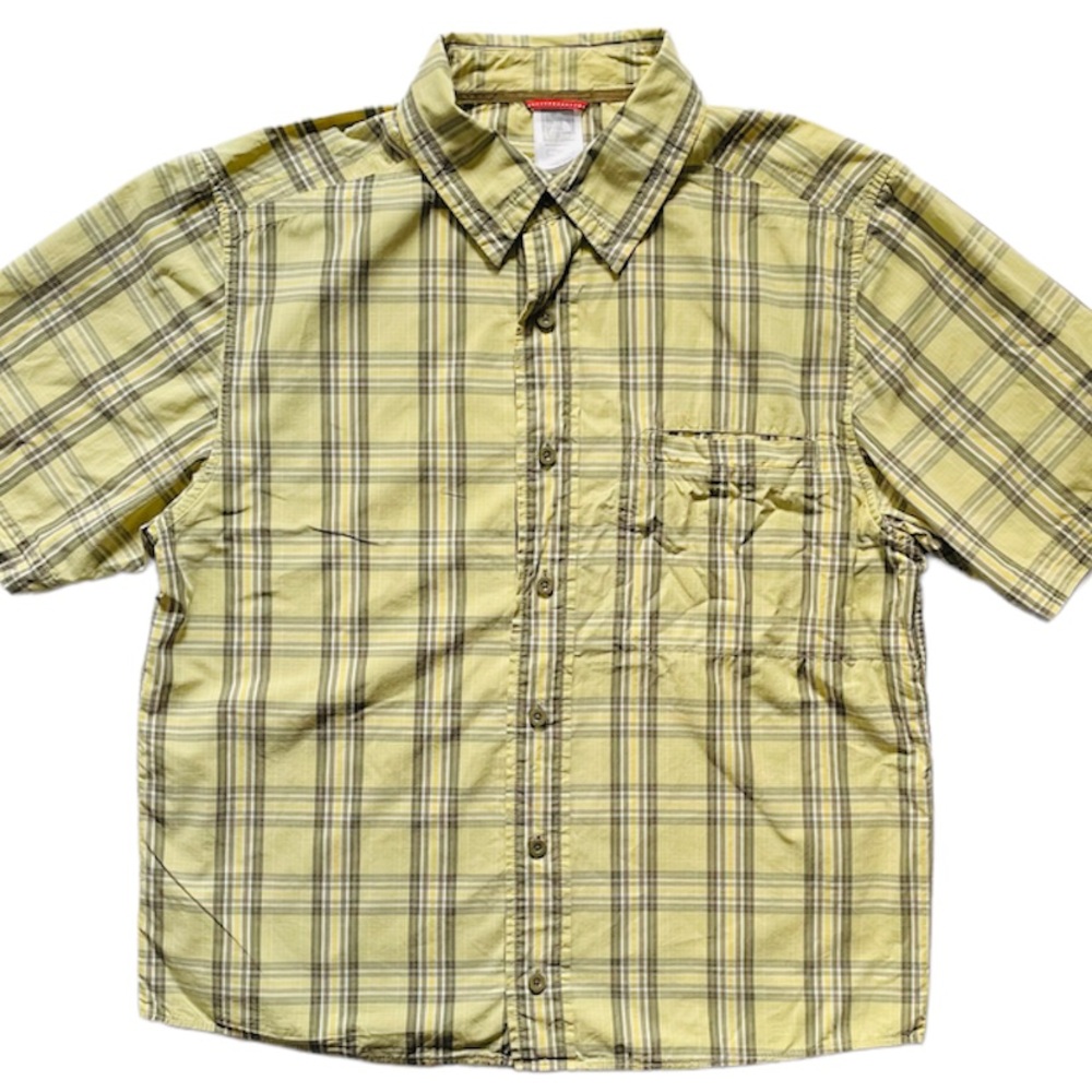 The North Face Mens Small Shirt Yellow Plaid Short Sleeve Button Up